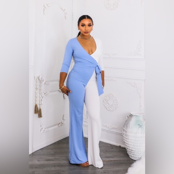 Elegant Blue and White Jumpsuit - Picture 2 of 6